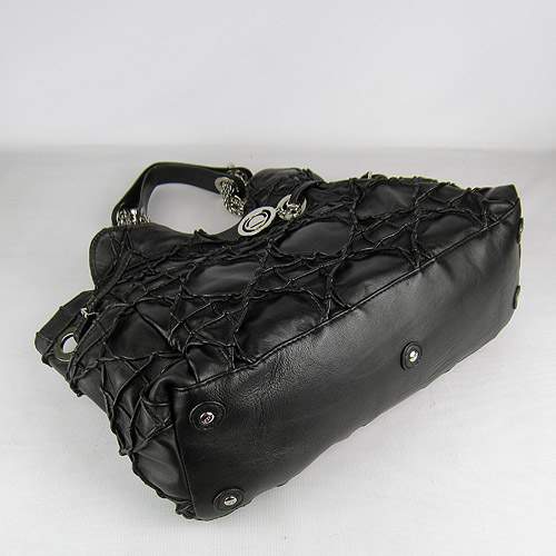 Christian Dior 1816 Lambskin Leather Tote Handbag-Black - Click Image to Close